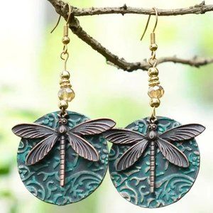Bohemian Vibe Dragon Fly Medallion Dangling Earrings